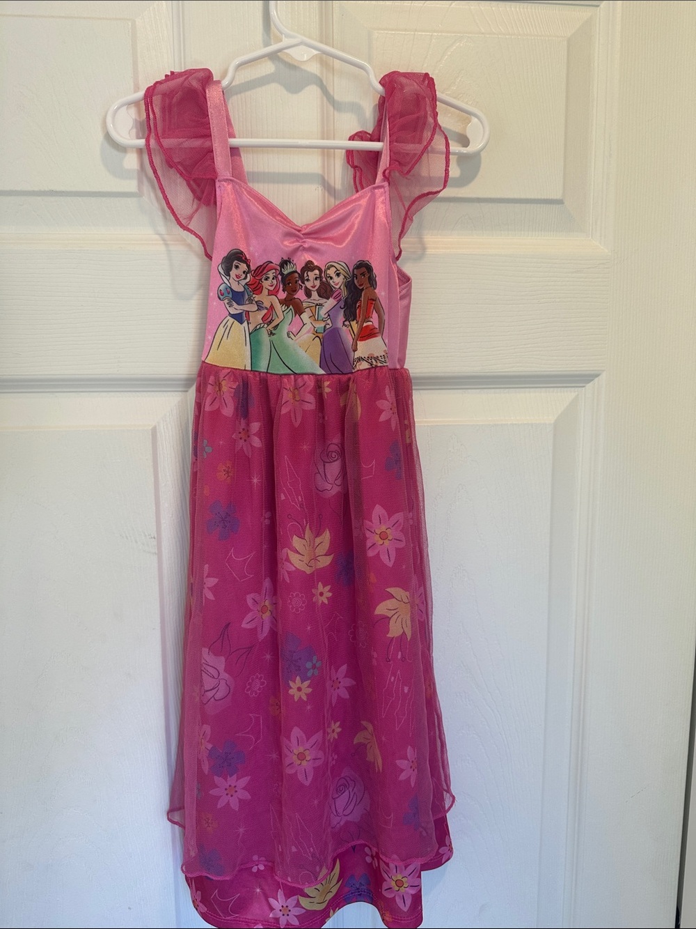 Disney Girls' Hot Pink Princess Sleep Gown with Floral Skirt